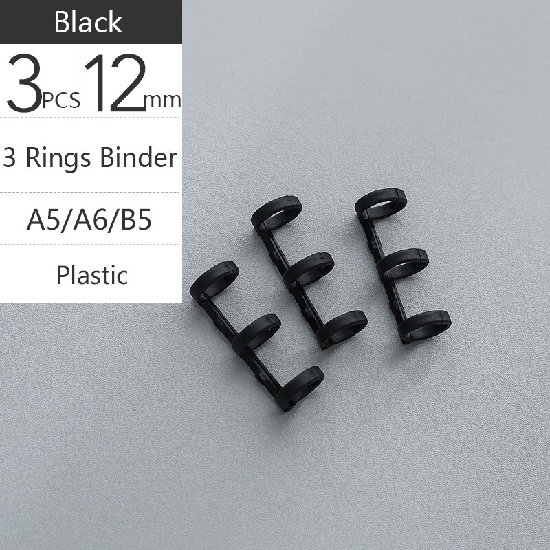 Colorful Plastic Loose-leaf Hinged Rings Binder Metal Notebook Ring DIY Books Binding Clamp Binder Desk Calendar Circle: Plastic Black x3