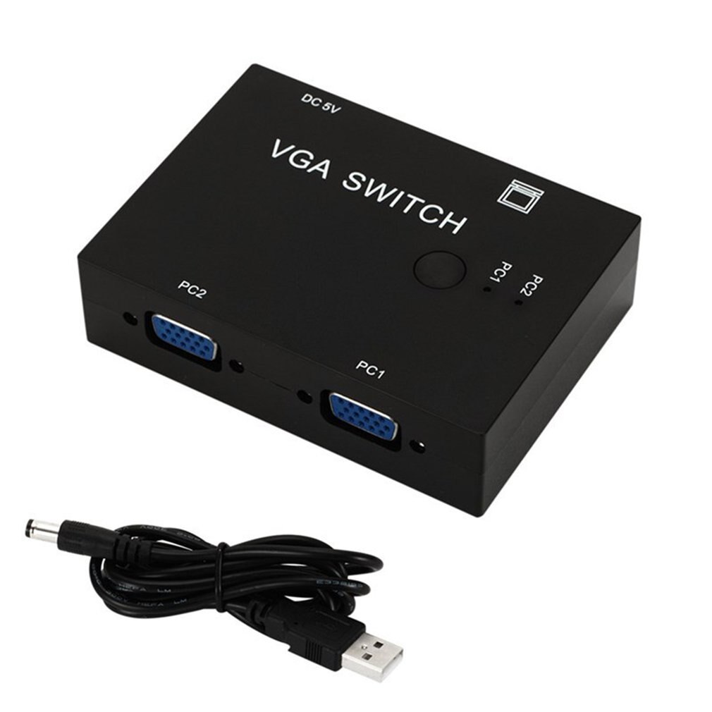 Convertidor de Salida 2 en 1 de TV LCD de Metal, caja para compartir Video, 2 puertos, interruptor VGA negro, divisor de pantalla ancha para Monitor de proyector para PC