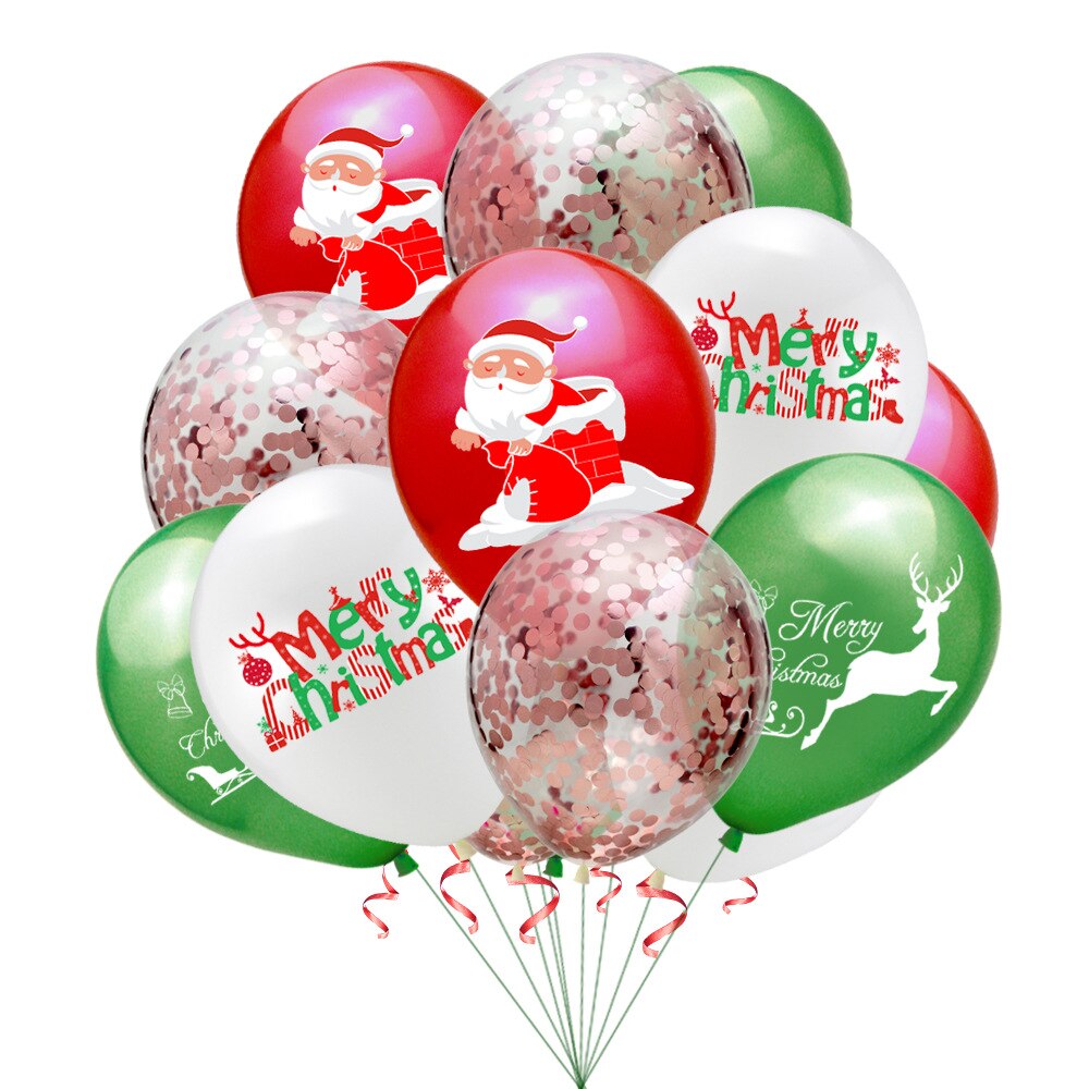 10 sæt  of 12- tommer julefest ballon sæt julemanden elg pailletter runde trykte latex ballon dekorationer farverige: D