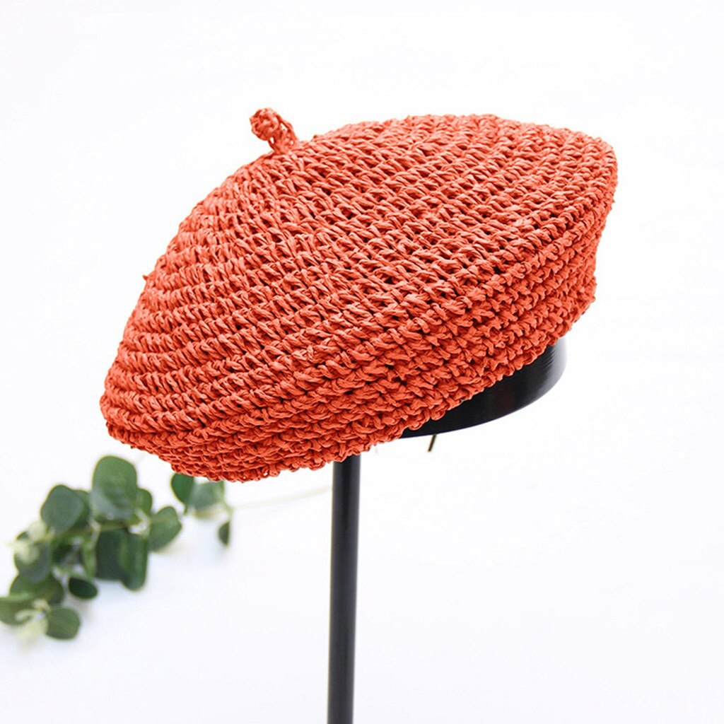 Handmade Women Berets French Female Straw Hats Girl Flat Cap Knit Black Beret For Woman Summer #L5: Red
