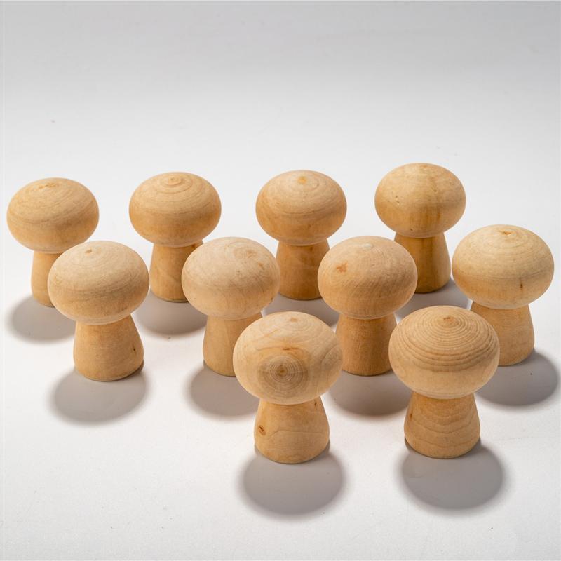 10PCS Wooden Mushroom Shape DIY Ornaments Hand Painting Adornments Decorative Wooden Decor For Boys Girls Students Light Brown