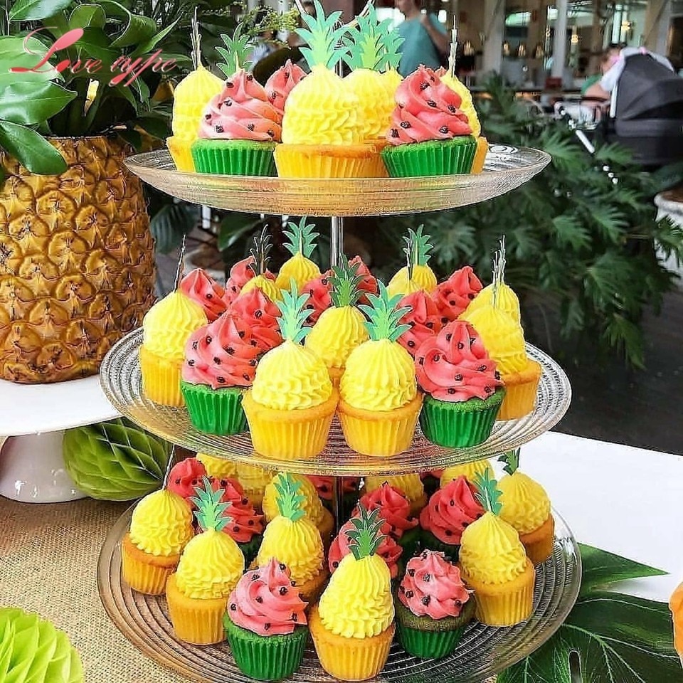 Toppers de Cupcake en forme de palmier, 1 ensemble, flamand rose, ananas, Aloha, décorations pour fête de piscine d'été, mariage, anniversaire, réception pour bébé