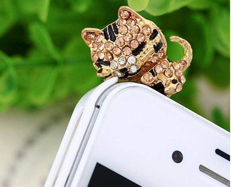 Coréia cheia de jóias diamantes gato pequeno dormir telefone gato poeira plug para iphone e todos os 3.5mm fone de ouvido plugue inteligente telefone móvel