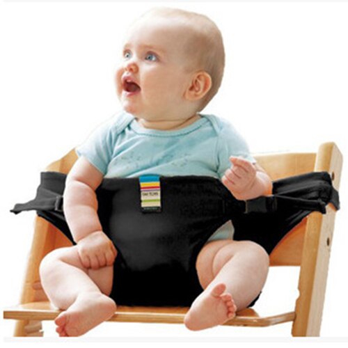 Baby bærbar sæde børnestol rejse foldbar vaskbar spædbarn spisning høj spisebetræk sæde sikkerhedssele fodring høj stol baby: Sort