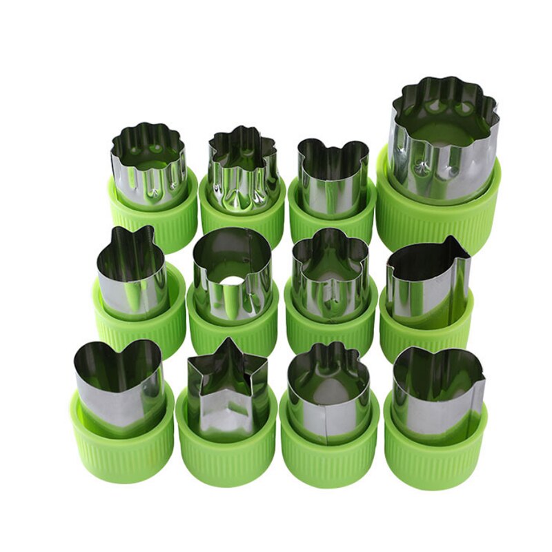 Stainless steel fruit ball digger set watermelon spoon platter tool cut flower artifact set carving knife watermelon cut: 12 piece set green