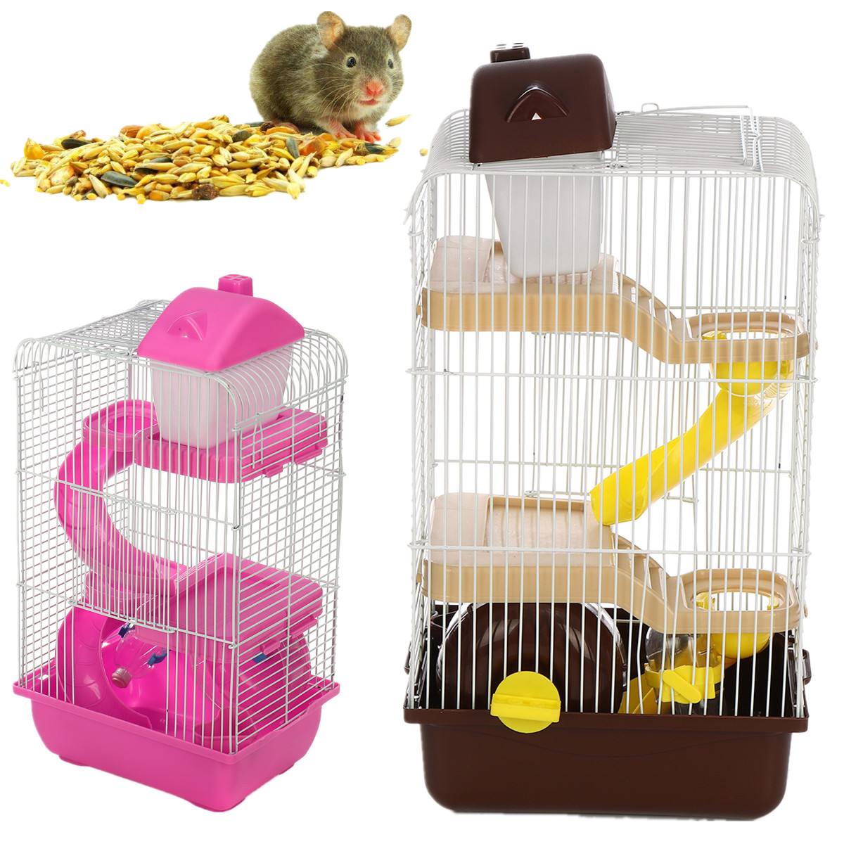 Huisdier Kooi Hamster Huisje Drie-Layer Huis Met Transparant Dakraam Voor Hamster Gouden Hamster Hamster Huisje Bruin