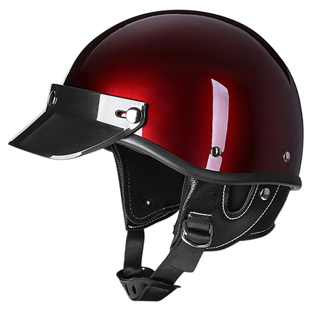 Korea Japan Vintage Motorcycle Half Open Face Helmet Retro Motorbike Scooter Biker Riding Cruiser Capacetes Para Moto DOT: Claret / XXL