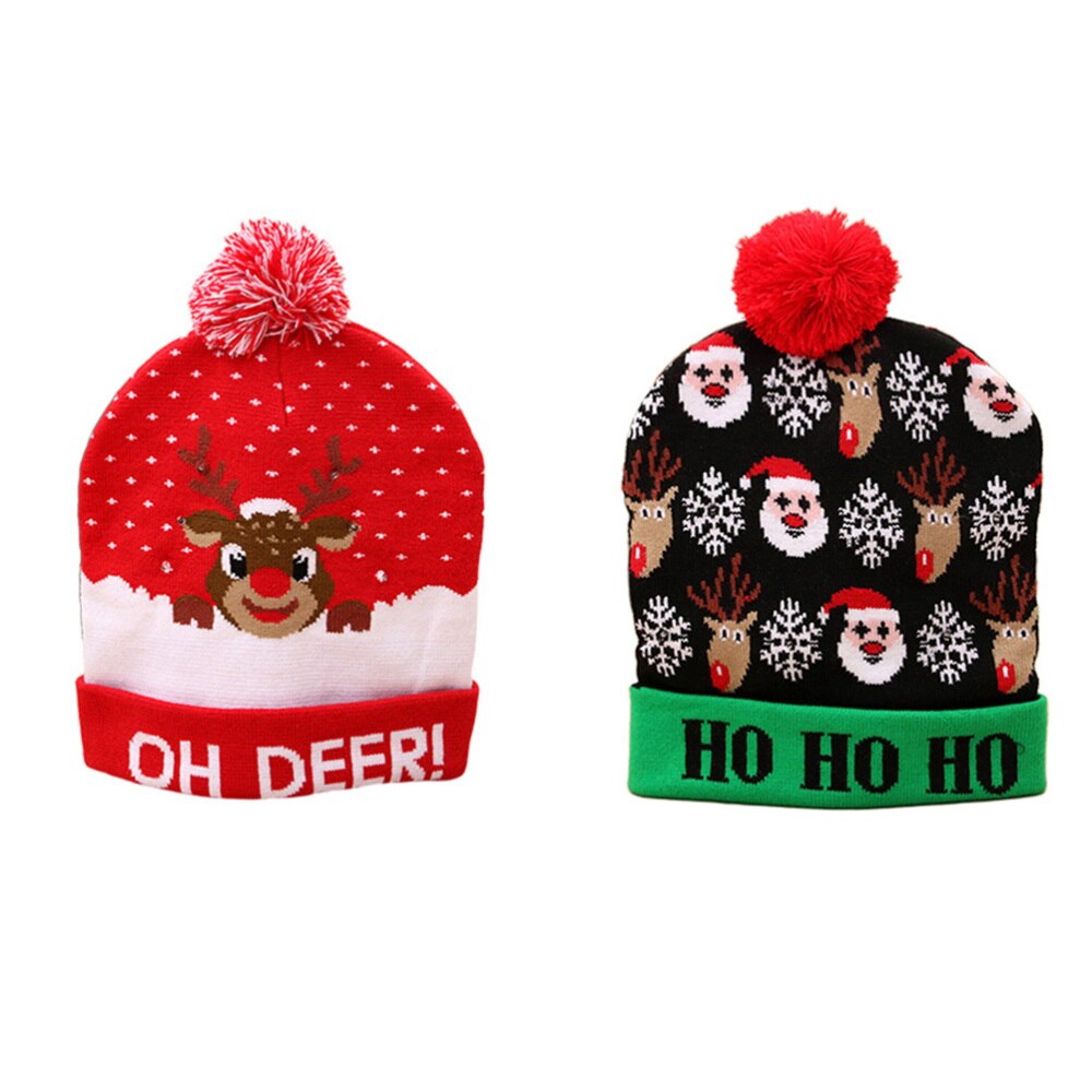 4PCS Light Up Knitted Beanie Hat - Glowing Santa Hat - Christmas Party Decor for Adults & Kids: As Shown 1
