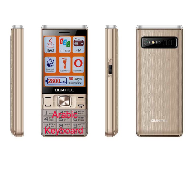 Oukitel L2801 Senior Mobiele Telefoon Gsm Fm Supter Torch Drie Triple Sim-kaart Java Lange Standby Russische Toetsenbord Micro sd MP3: Gold Arabic keyboard