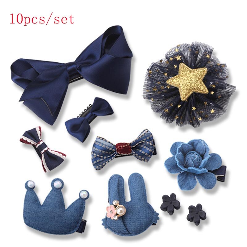 18pc Headwear Set Toys For Girls Children Accessories Ribbon Bow Hair Clip Hairpins Girl Princess Hairdress Beauty & Toy: Blue 10PCS