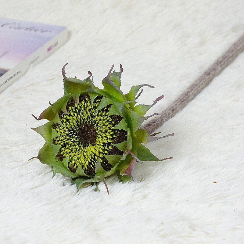 Luksus solsikke enkelt gren myk plast kunstige blomster til hjemmebord dekor vindu display bryllup fotografering rekvisitter: Grønn