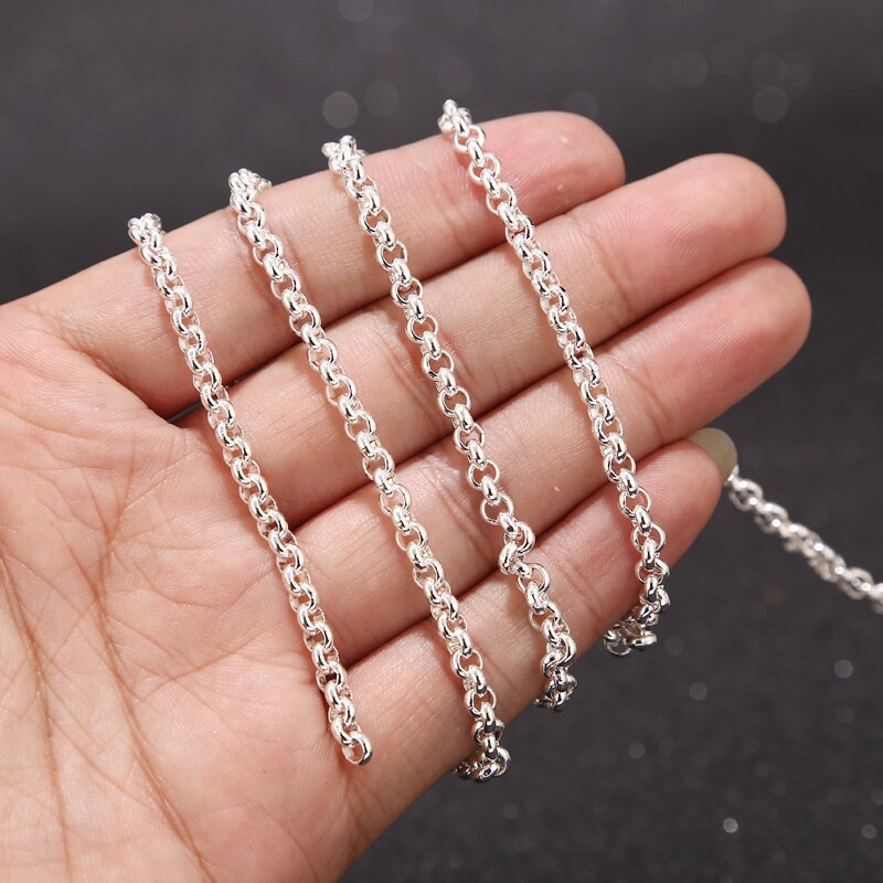 1 Meter Stainless Steel Silver Plated Rolo Chain 3mm 4mm Width Open Link for Jewelry Making