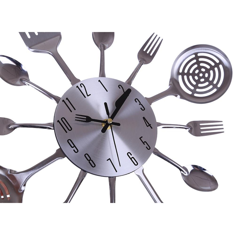 Homingdeco Kitchen Wall Clock 3D Unique Mute Kitchen Utensils Toned Forks Spoons Spatulas Wall Clock - Silver
