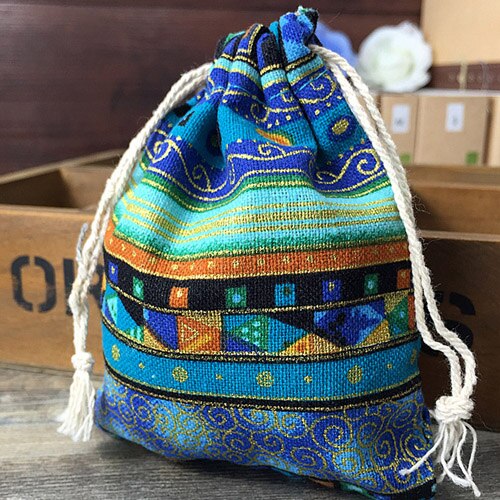 Ethnic Stripe Cotton Jewelry Pouch 8x10cm 9x12cm 10x15cm 13x17cm pack of 50 Wedding Birthday Party Candy Drawstring Bag: Blue / 10x15cm