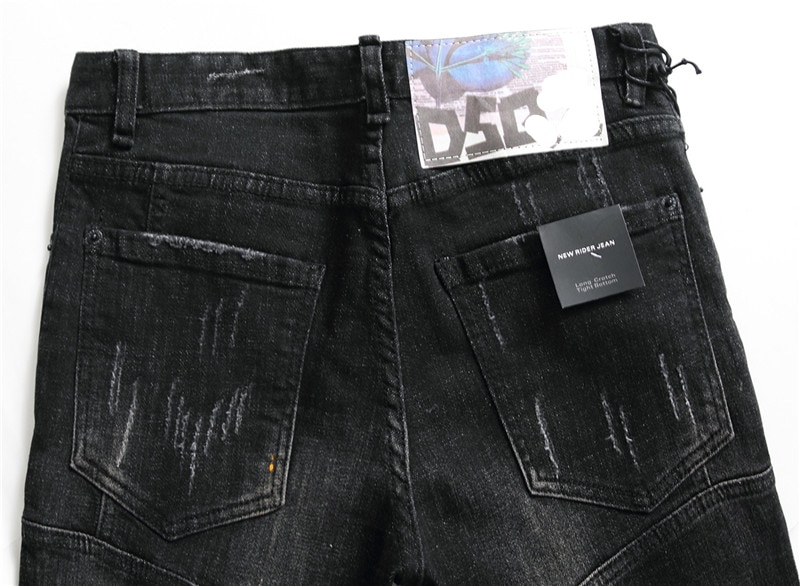 Skinny jeans herre strækprintede ripped sorte jeans til mænd maling bukser splejs streetwear efterår vinter hip hop