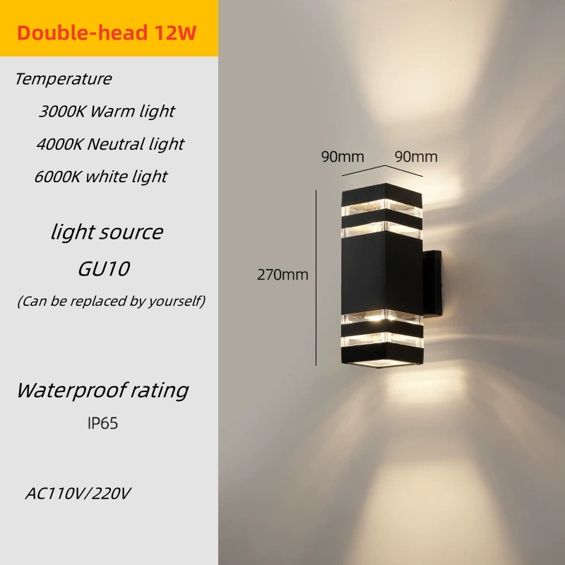 Luces de pared para exteriores Pared exterior arandelas de pared led impermeables Entrada de hotel Pilares de doble cabeza superiores e inferiores Luz exterior