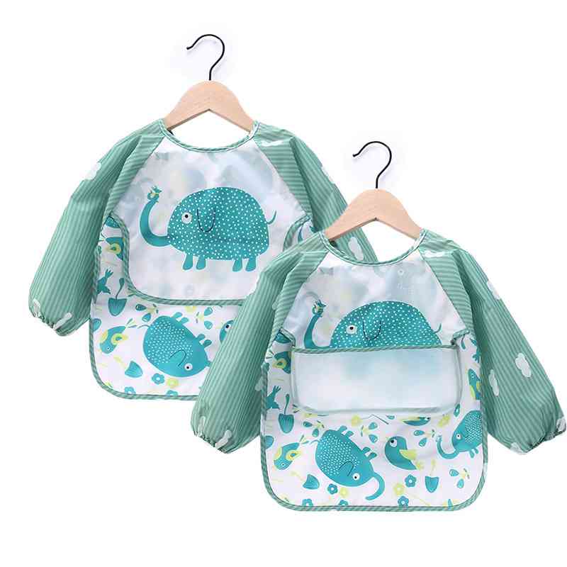 Imperméable bébé bavoirs avec poche mignon dessin animé enfant en bas âge filles garçons bavoir enfants manger dessin à manches longues tablier