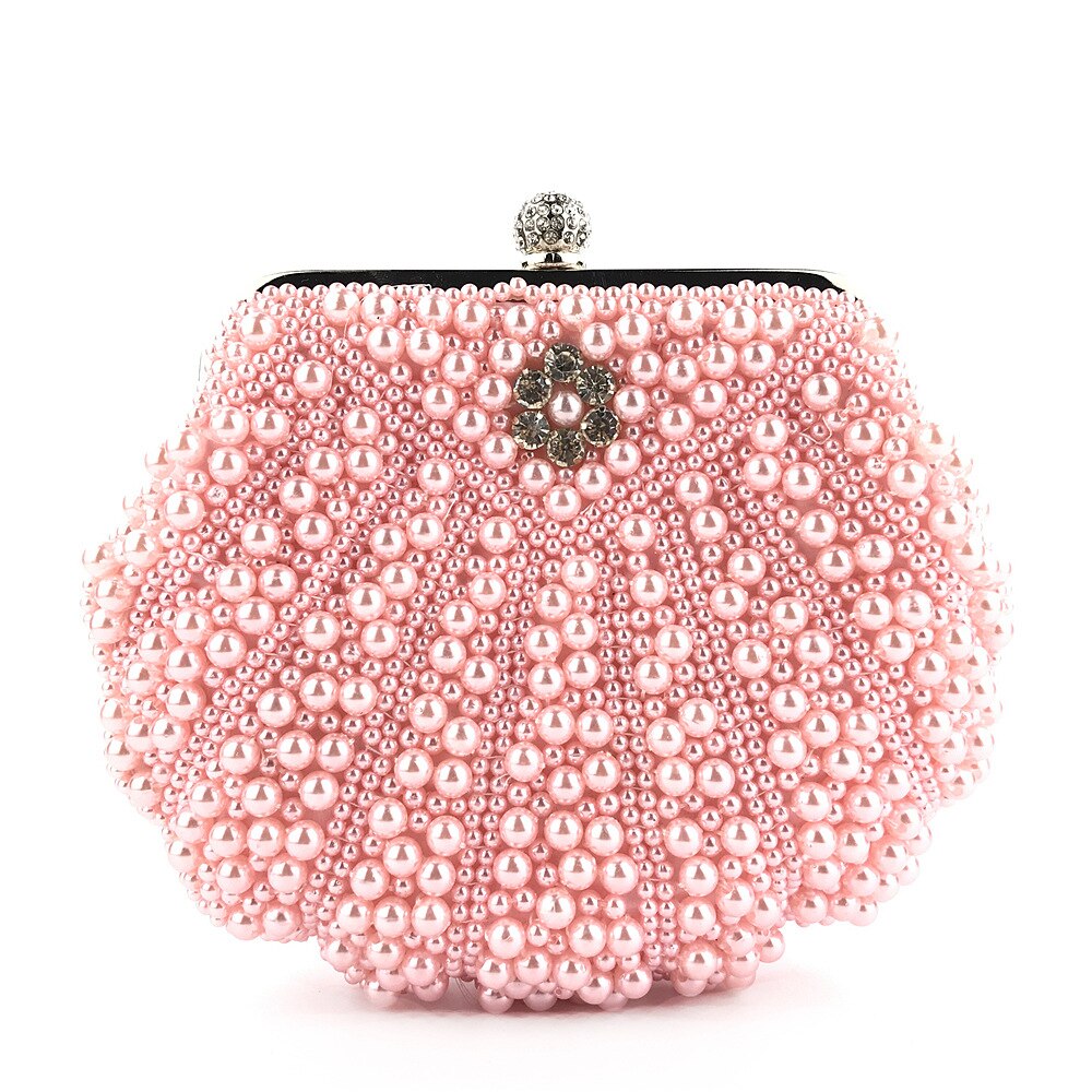 Femmes messager perlé femmes vintage sacs de soirée imitation perle coquille femmes sac sacs à bandoulière diamants pochette pour mariage: Pink