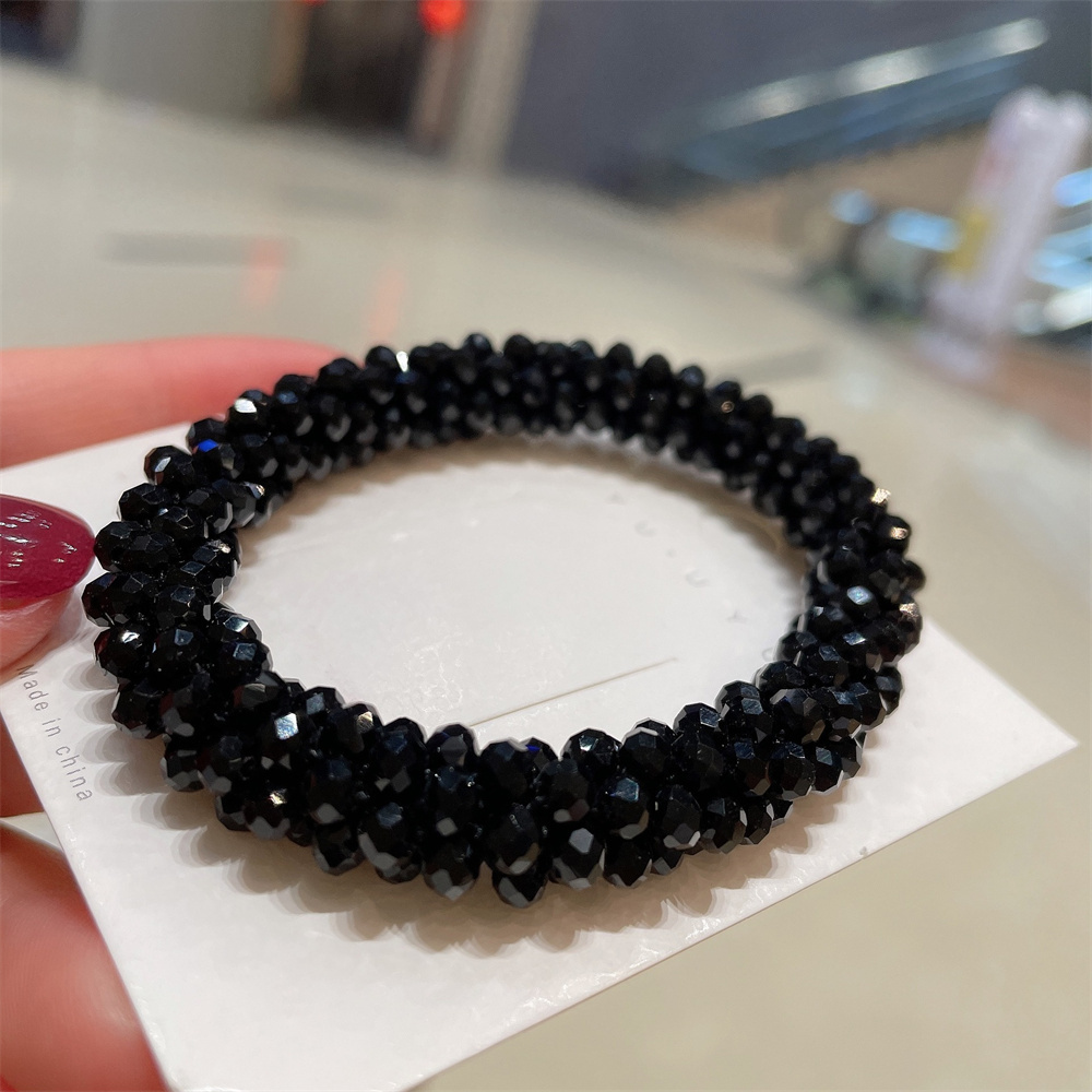 Pulseras y brazaletes elásticos bohemios para mujer, pulseras de cuentas de cristal bohemias elásticas Vintage para mujer, joyería de: Negro