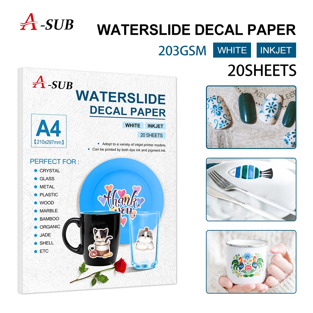 Transfer Papier, Waterglijbaan Decalpapier A4 Size Inkjet Printing Transfer Papier Waterglijbaan Decalpapier Voor Plaat 20 Stks/pak