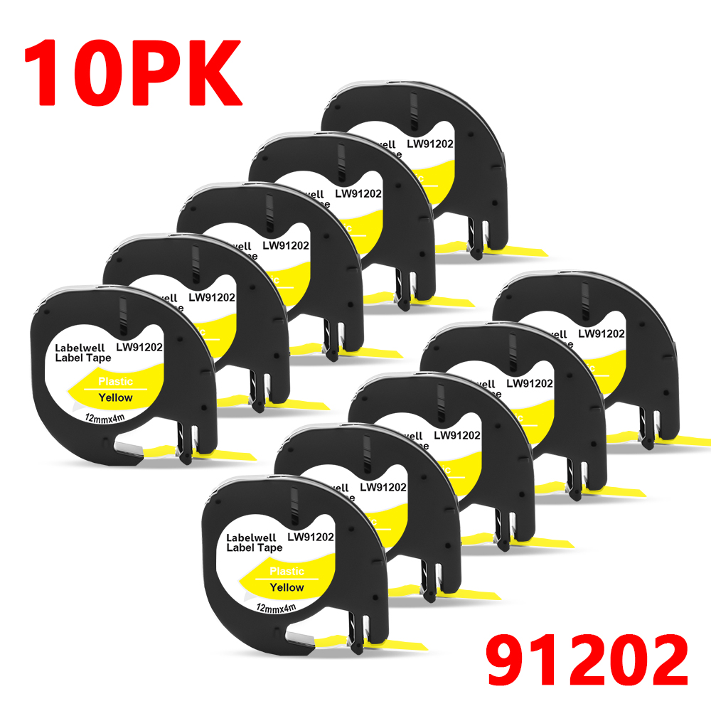 Labelwell 7PK 91202 91222 91332 plastikowa etykieta dla Dymo LT 12mm taśmy LT 91201 91200 91203 91204 12267 dla Dymo LetraTag LT-100H: 10PK 91202 Yellow