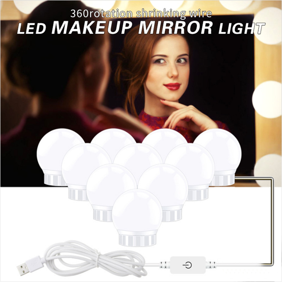 Make up Spiegel Vanity Led-lampen Kit Usb-poort Opladen Cosmetische Make-up Licht Spiegels Lamp Verstelbare Helderheid lichten A1