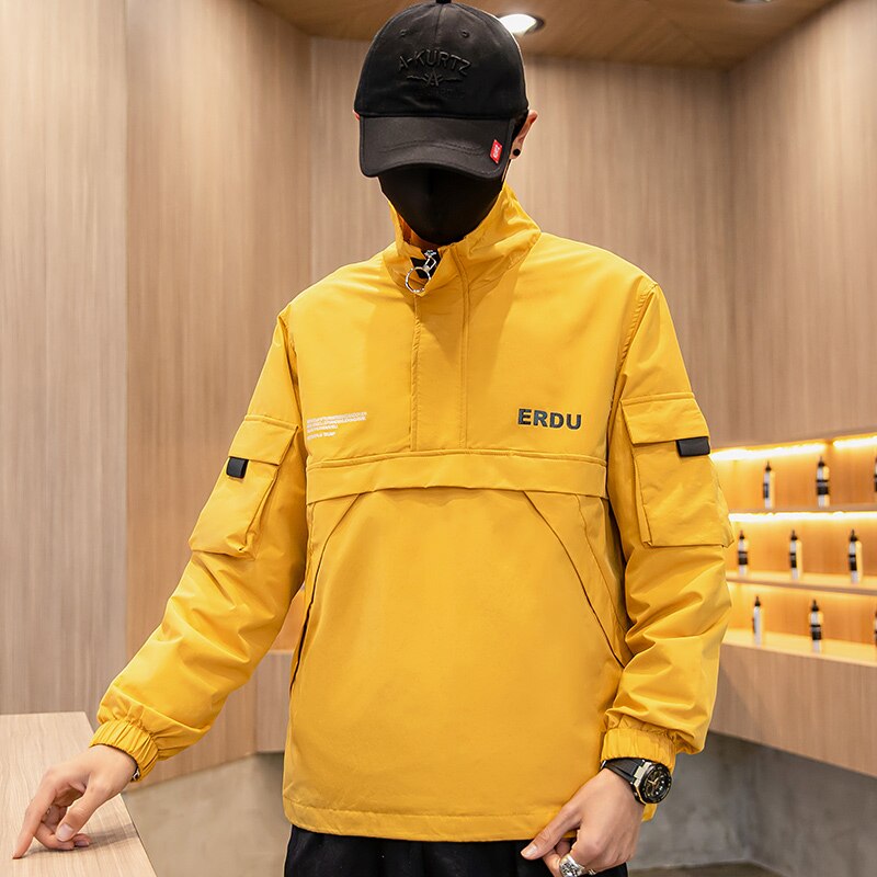 Herre anorakkjakker herre hofte-hopp yttertøy høst vindjakke lappeteppe uformelt streetwear herre utendørs overtrekk topp 4xl: Gul / Xl