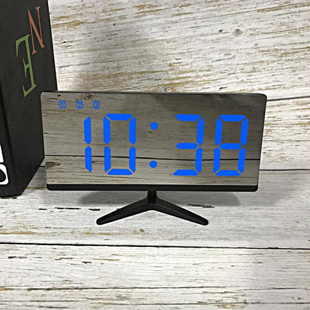Digital LED Mirror Alarm Clock Dimmable LED Light Sensor Time Bedside Clock 3