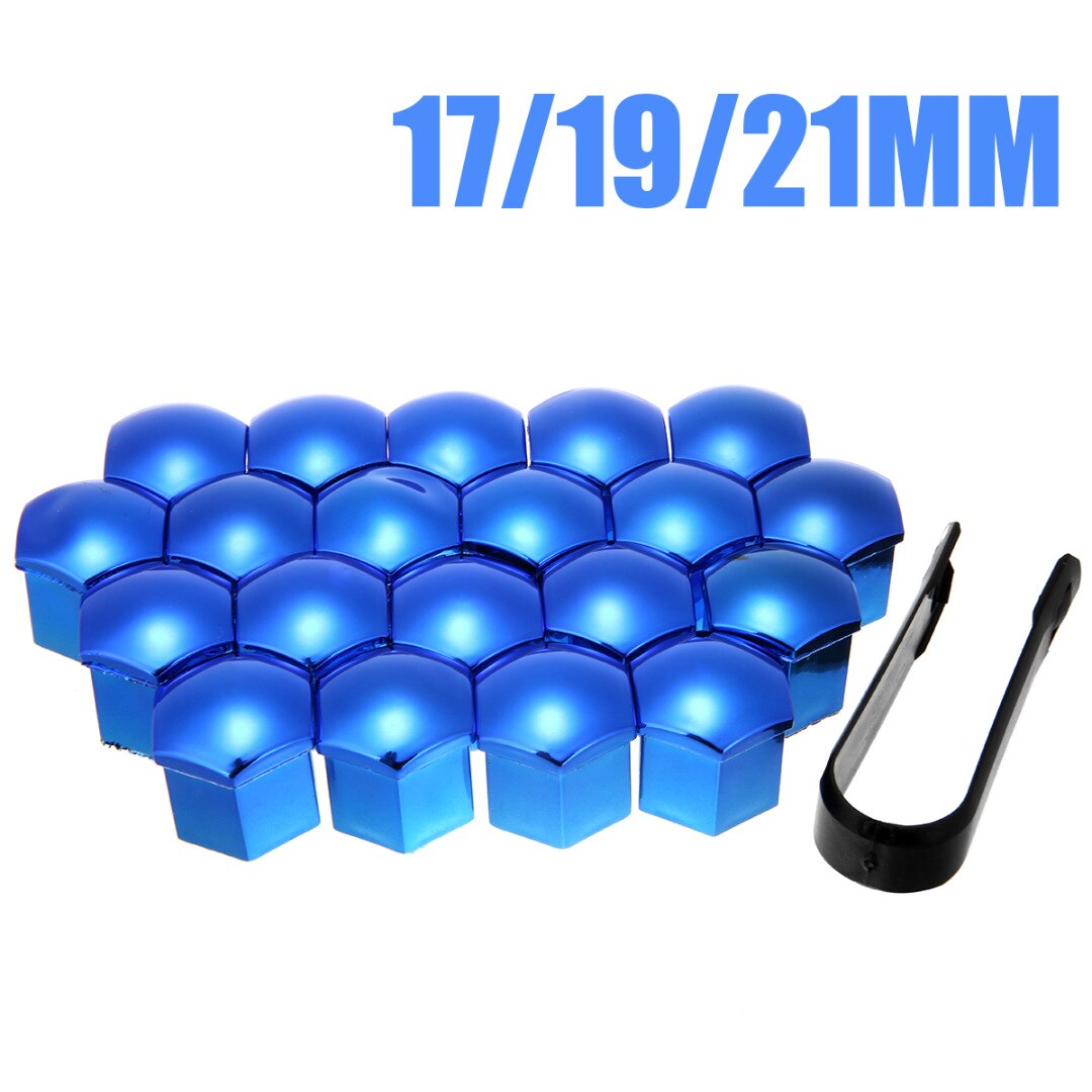 20pcs/set 17/19/21mm Universal Wheel Nut Bolt Cover Cap Exterior Decoration Protecting Bolt + Removal Tool Red/Blue
