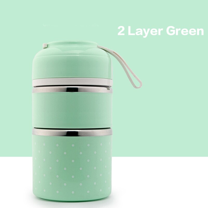 Leuke Japanse Lunchbox Voor Kids Portable Outdoor Rvs Bento Box Lekvrije Voedsel Container Keuken Voedsel Doos: green 2 Layer / Without Bag