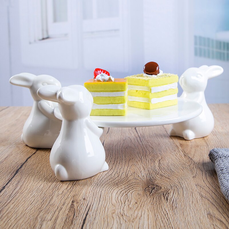 Plato de cena de cerámica para 3 conejos, soporte de postre de boda, plato de postre para el hogar, plato de pastelería, vajilla para restaurante y Hotel