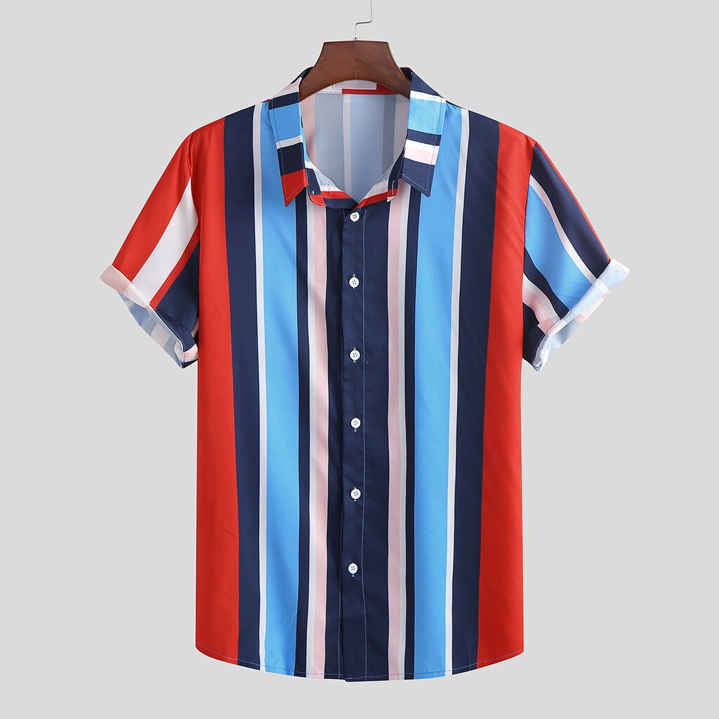 Blusa Hawaiana de manga corta con dibujo de solapa para hombre, camisa informal a la para verano,: RED / XXXL