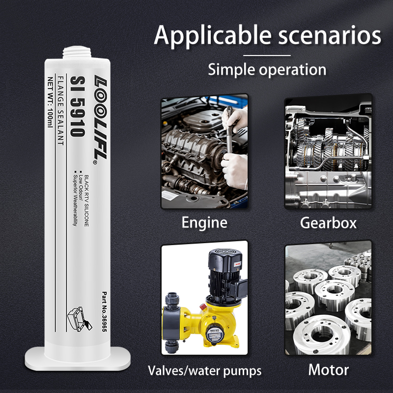 SL-5910 Zwart siliconen afdichtmiddel voor automotoren, oliebestendig op hoge temperatuur, langdurig lekvrij, hoge dichtheid, ultra viscositeit, lage geur, met gereedschap, 100 ml