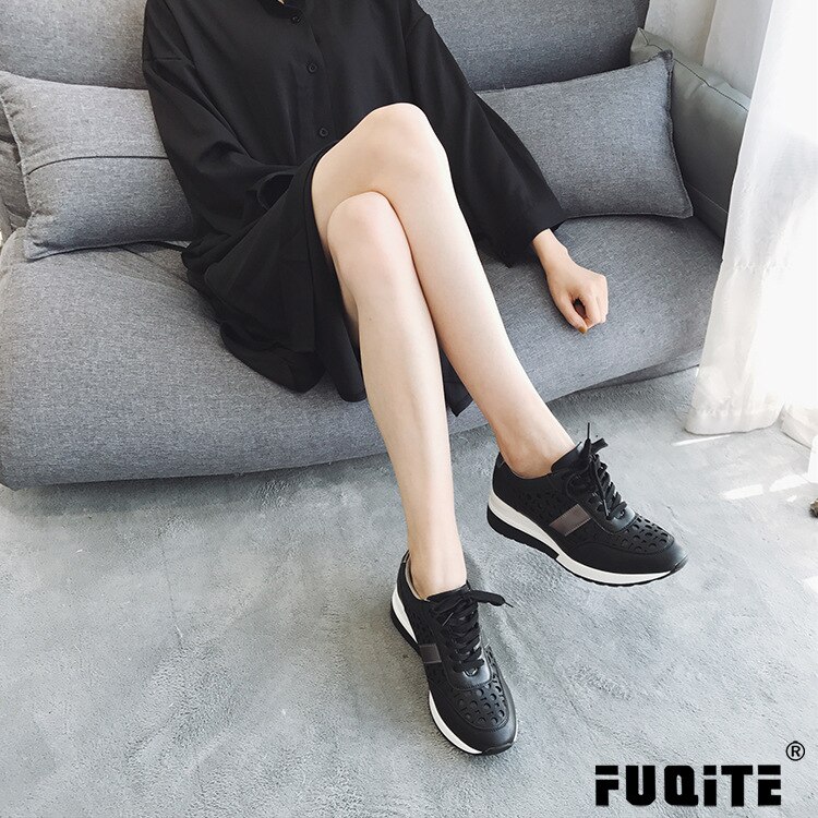 Fujin schoenen dames lente herfst dikke onderkant mesh ronde neus toenemende ademende casual dames sneakers