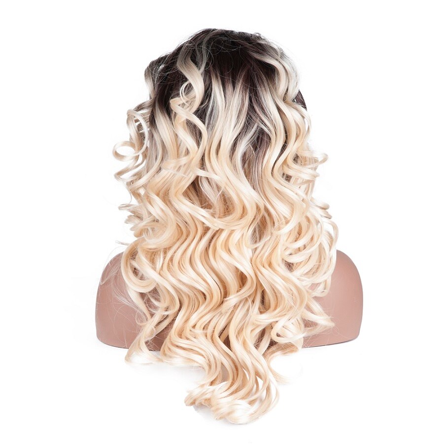 Ombre Light Brown Color Lace Front Synthetic Wigs With Baby Hair JINGFA Long Natural Wave Wigs: #4/613