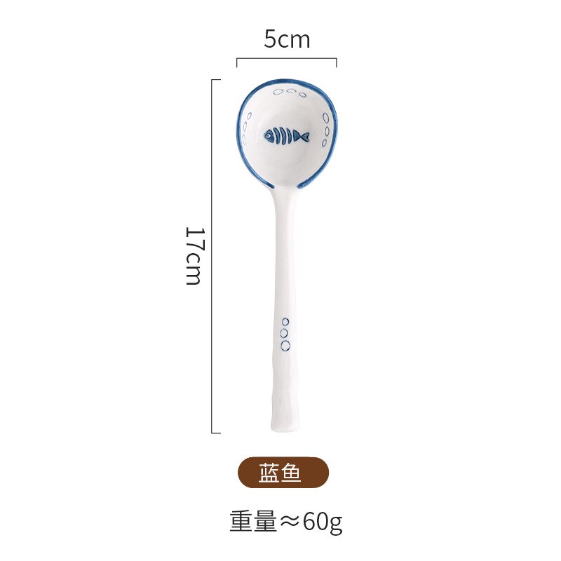 Japanese-style small soup spoon household hand-painted ceramic tableware spoon dessert spoon 1PC: Small fish