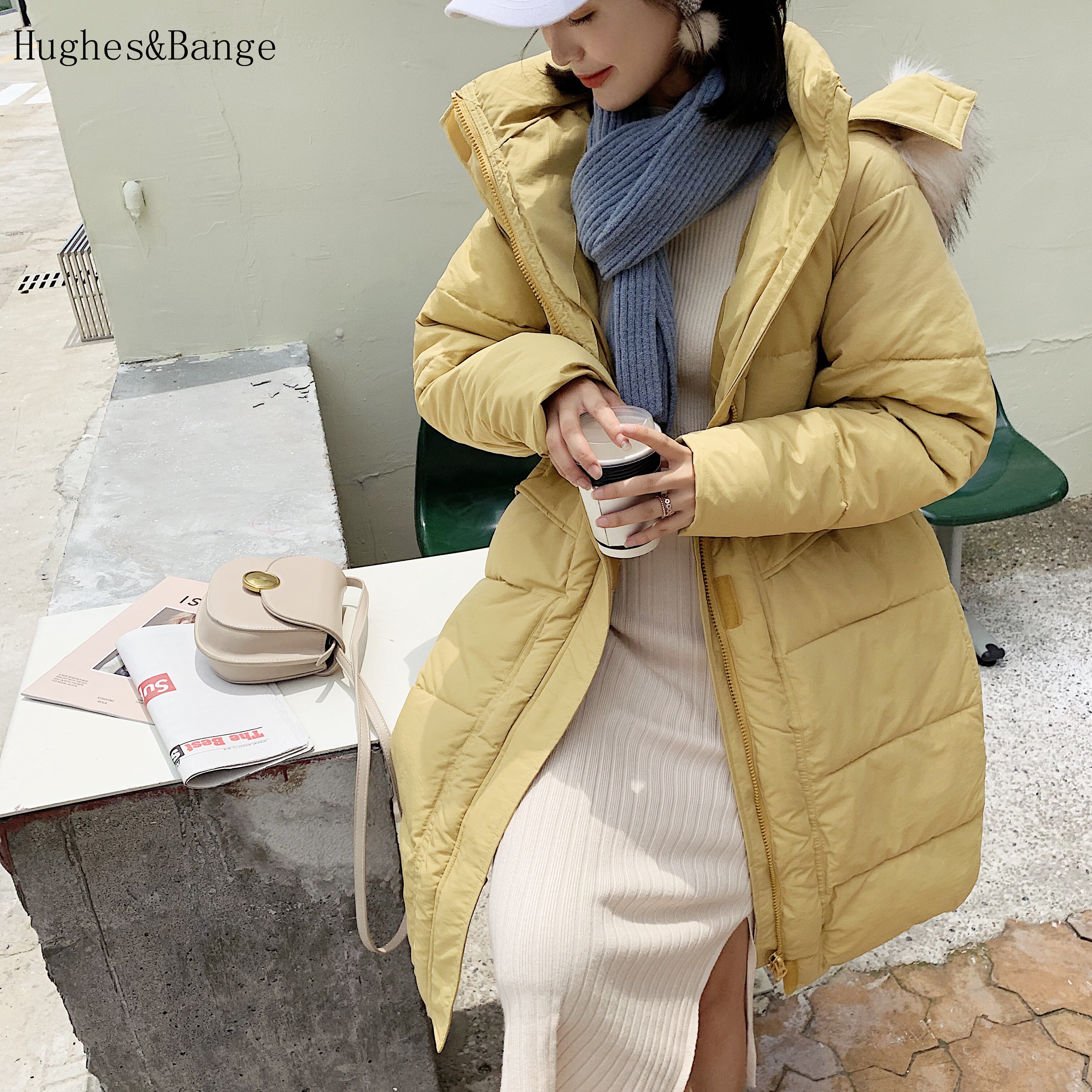 Autumn Women Female ultra Light Slim Thin Zipper Warm Feather Long Coat Good Qualit Hooded big fur collar chic down jacket