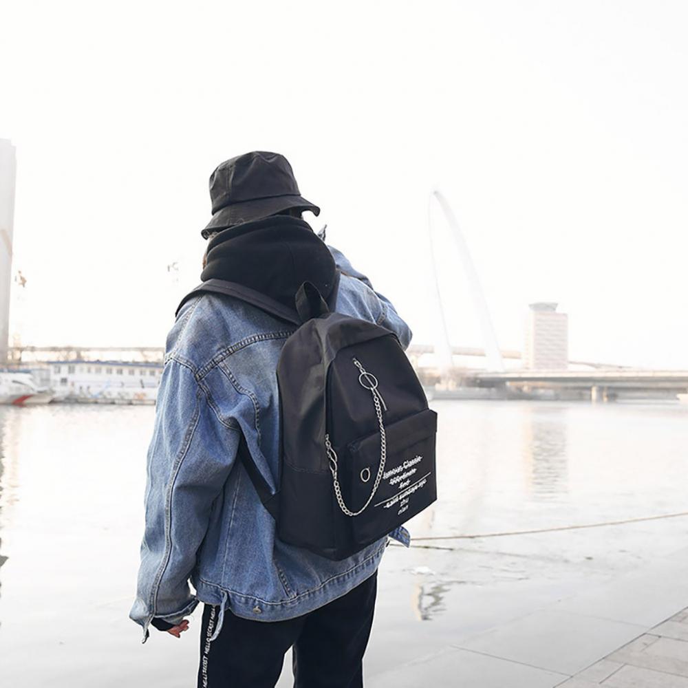 Canvas Unisex Teenager Swimming Backpack Jacquard Solid Chain Letter Decoration Leisure School Travel Bag