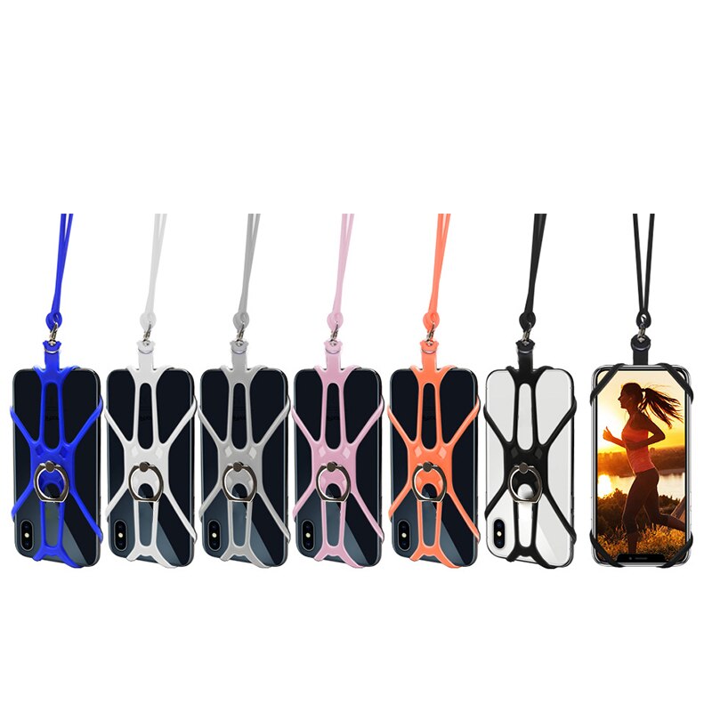 6 Colors Mobile Phone Soft Silicone Lanyard Case Cover Holder Mobile Anti-theft Detachable Rope Neck Hanging Comfortable Lanyard