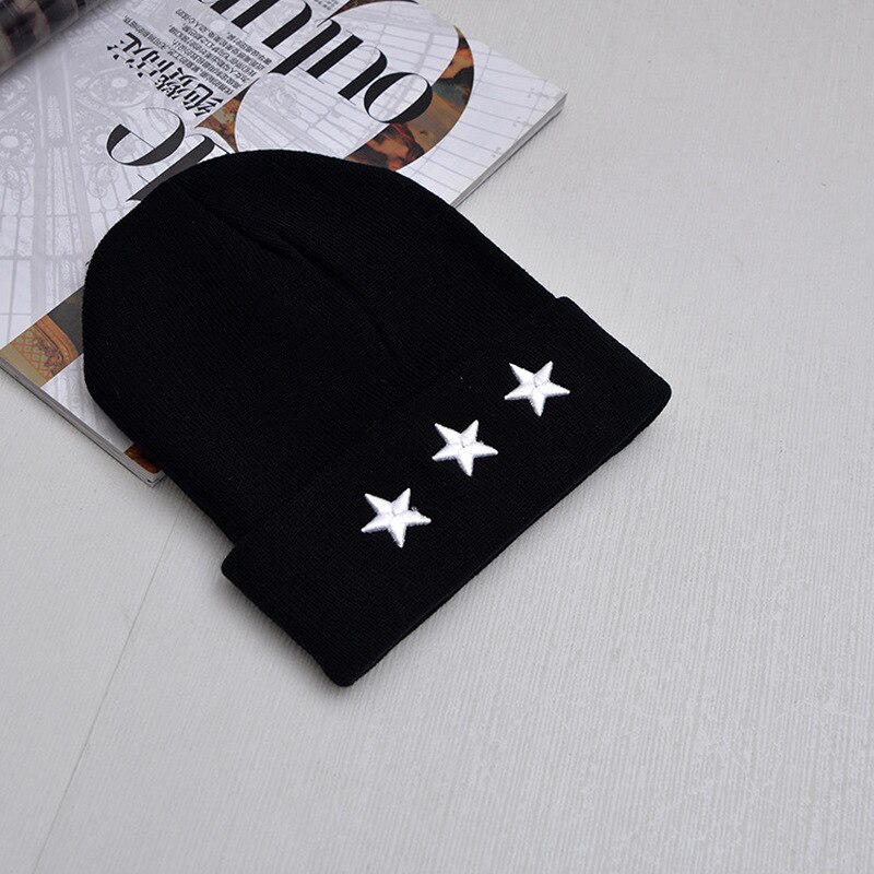 Gorros con bordado de estrella de cinco puntas para hombre y mujer, Gorros de punto cálidos, Gorros de invierno y otoño