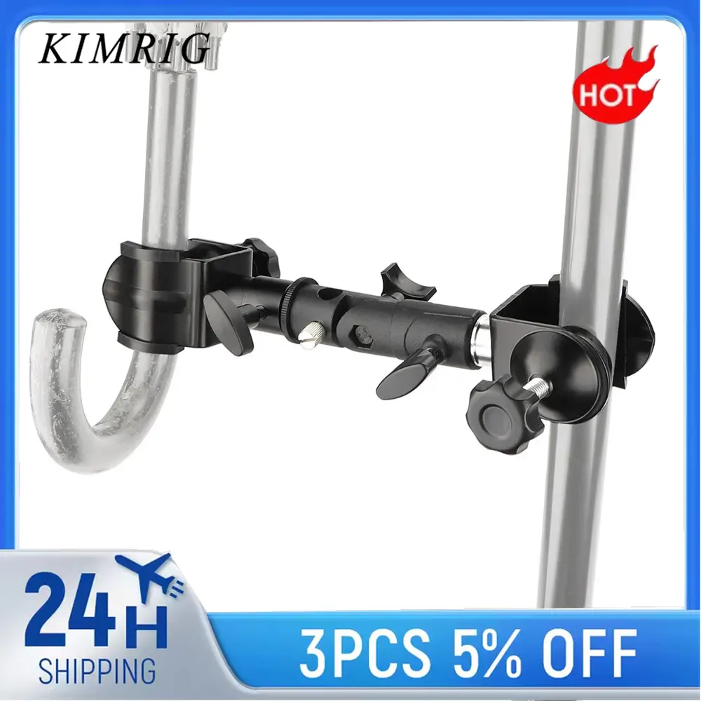 KIMRIG Double Metal Super Clamp Articulating Magic Arm Clip With Umbrella Holder Light Stand For Umbrella Monitor LED Light