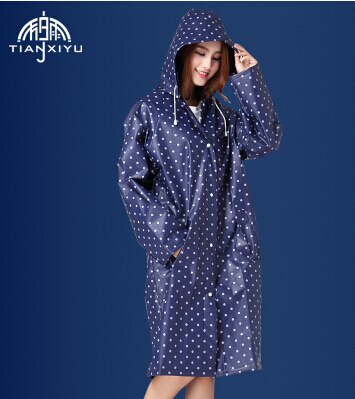 Polka Dots Long Raincoat Poncho Impermeable Women Waterproof Outdoor Tour Rain Ponchos Coat Bike Female Chubasquero Mujer: Blue