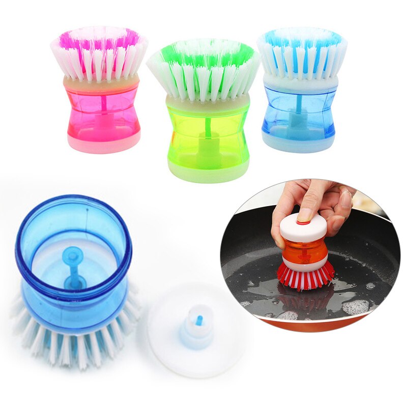 Home Kitchen Washing Utensils Cleaning Pot Dish Brush With Washing Up Liquid Soap Dispenser Wash Pot Brush Kitchen Accessory