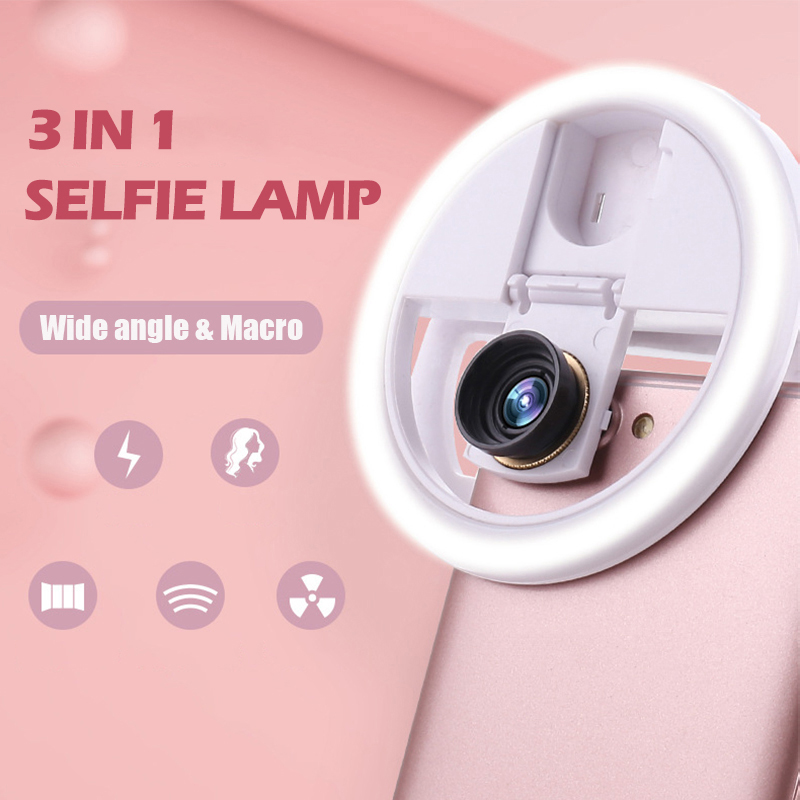 Anneau lumineux Led 3 en 1 pour téléphone portable, avec objectif Macro grand Angle, 36 diodes, lampe pour Selfie, pour Iphone