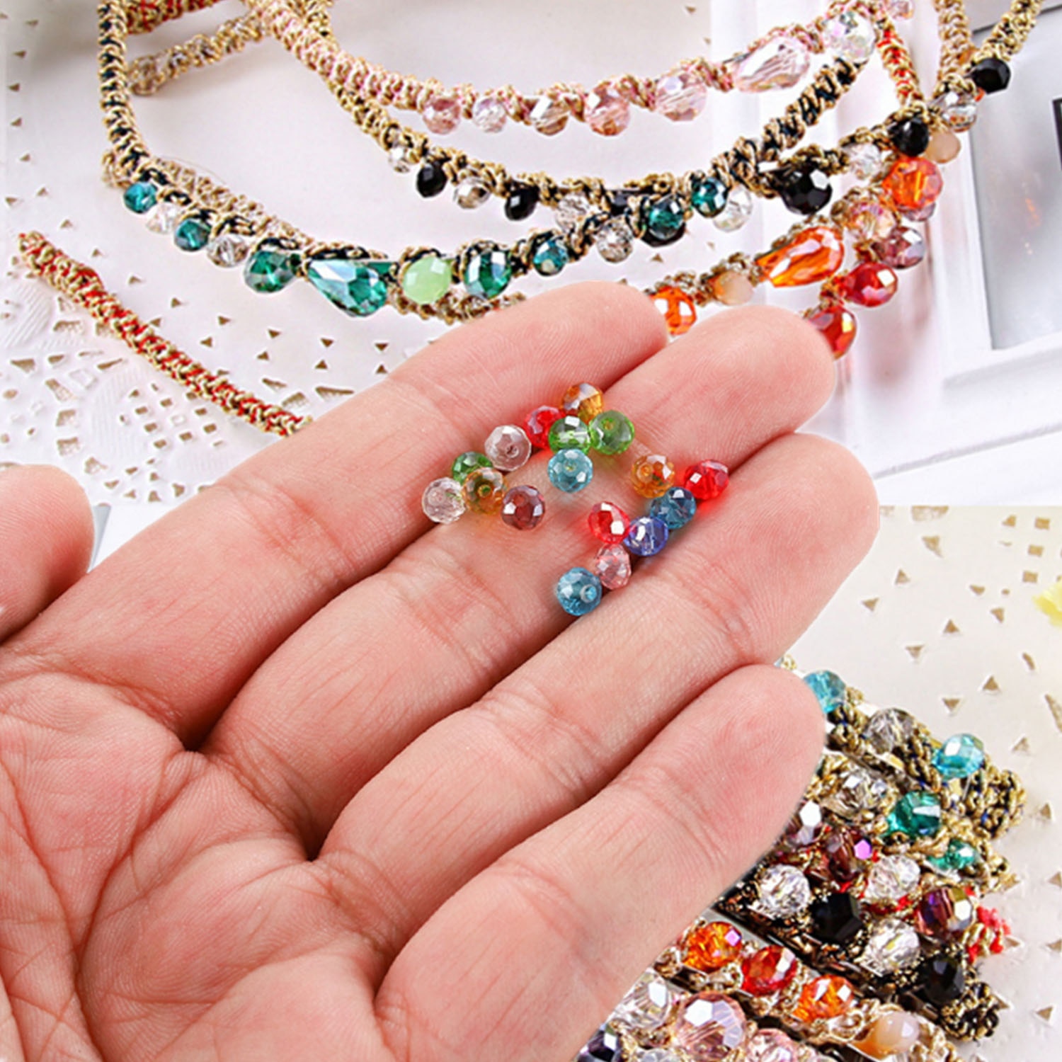 4923PCS DIY Glass Beads Kit Jewelry Making Toy Set with Lobster Clasps Rings Scissors Elastic Cord Copper Wire for Kids Girls
