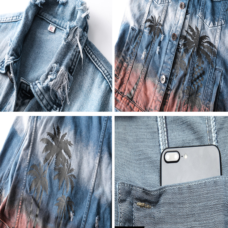 DIMUSI Mens Denim Jacket Trendy Ripped Denim Coats Mens Jeans Bomber Jacket Outwear Windbreaker Cowboy Coats Clothing