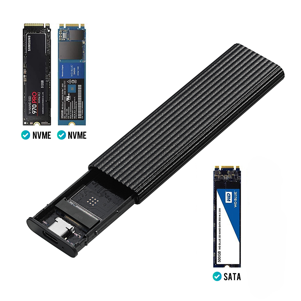M.2 NVMe SATA SSD Enclosure Reader,10Gbps USB C 3.1 Gen2 NVMe External Enclosure Supports M key B&M Key 2230/2242/2260/2280 SSD
