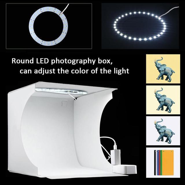 Portable Mini Light Box Photography Photo Studio Softbox Panel LED Light Soft Box Photo Background Kit Light Box for DSLR Camera: Round LED Panel