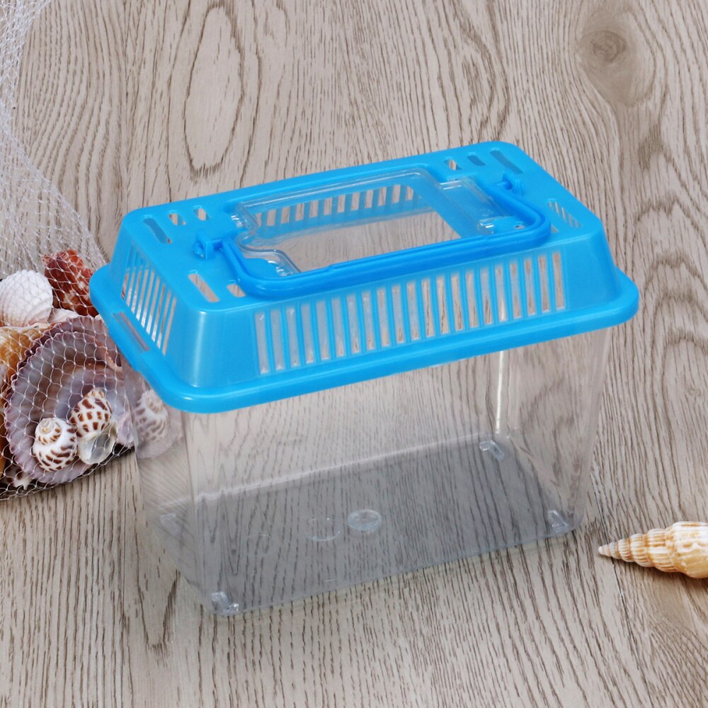 Mini Fish Tank Handheld Fish Tank for Turtle and Pet Fish (Red - Lid for Random)