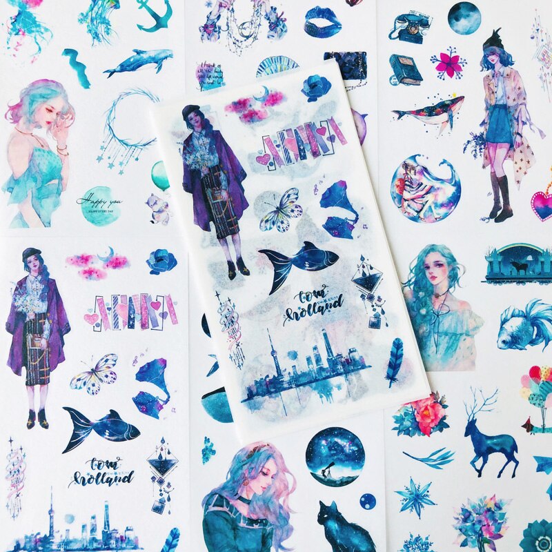 6 Sheet /Pack Starry Sky Girls Paper Stickers DIY Decorative Sealing Paste Stick Label